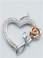 Disney EnchantedBelle Diamond Heart Pendant 925 Silver 10K Rose Gold